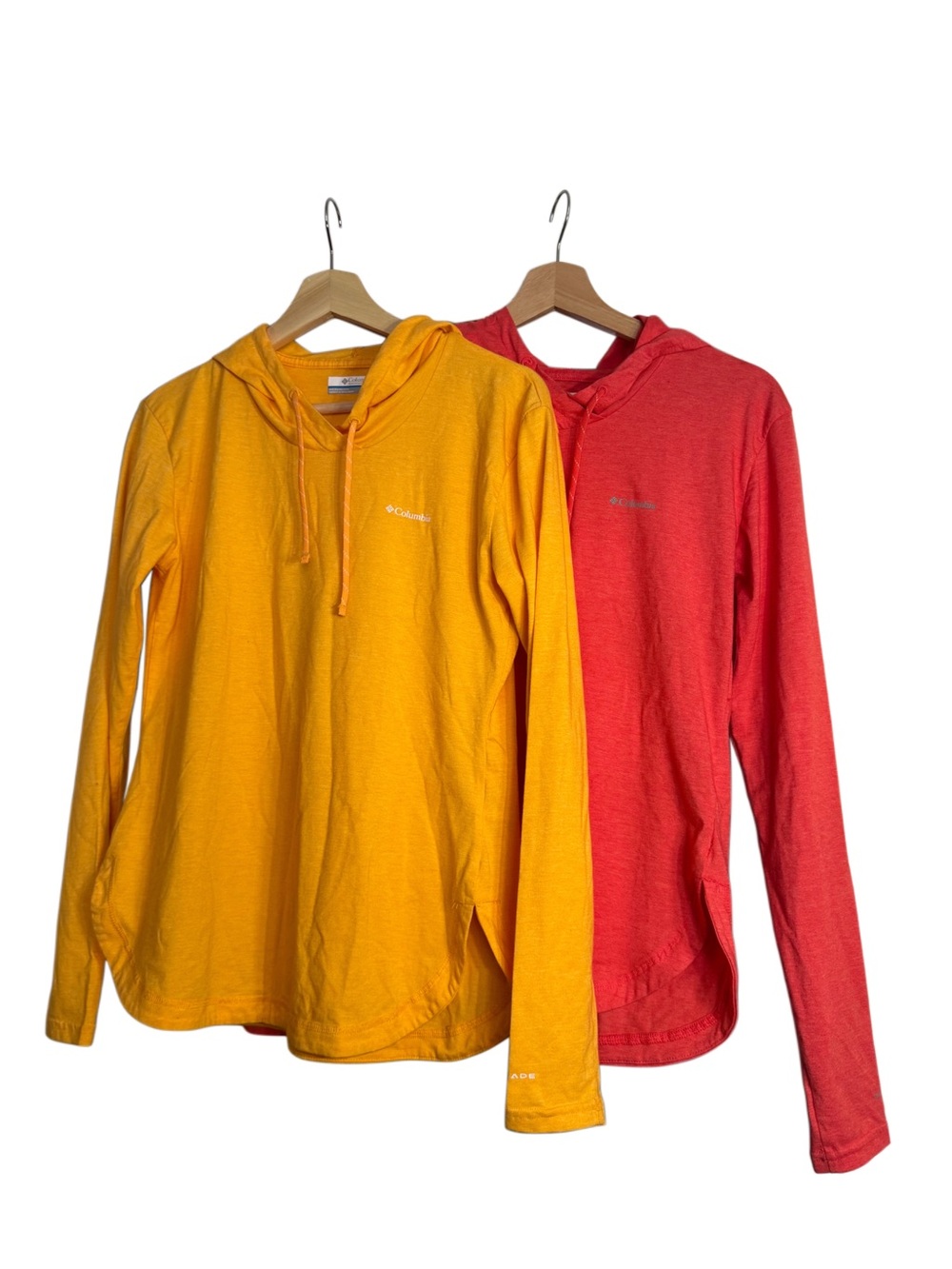 SET OF 2 Columbia Cotton Blend UPF Sun Trek Hoodie Pullovers Yellow Coral Sz XS